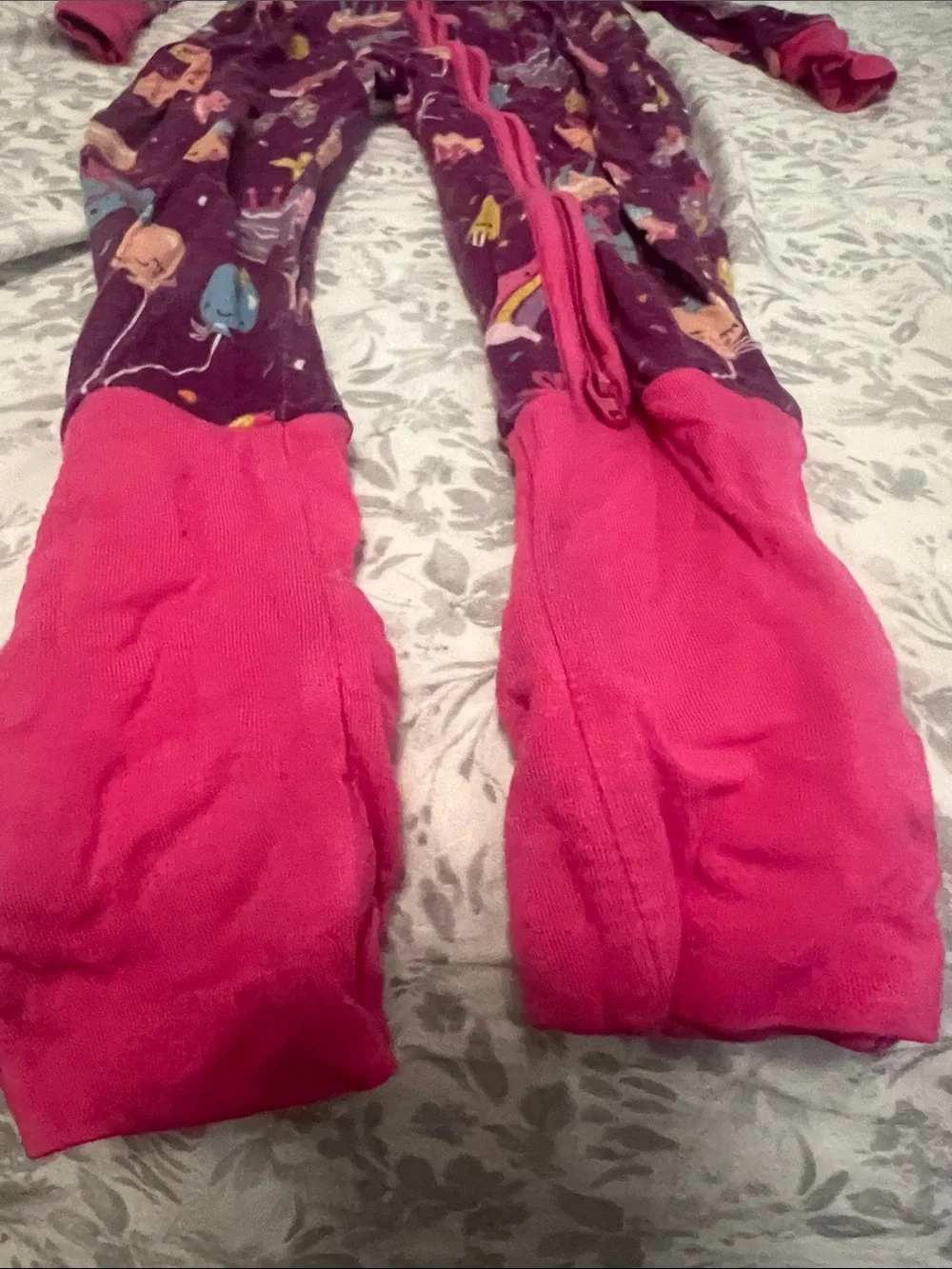 Girls' Pink Purple Birthday Print One-Piece Pajamas